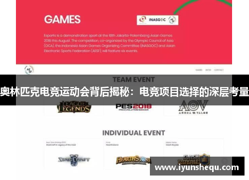 奥林匹克电竞运动会背后揭秘：电竞项目选择的深层考量